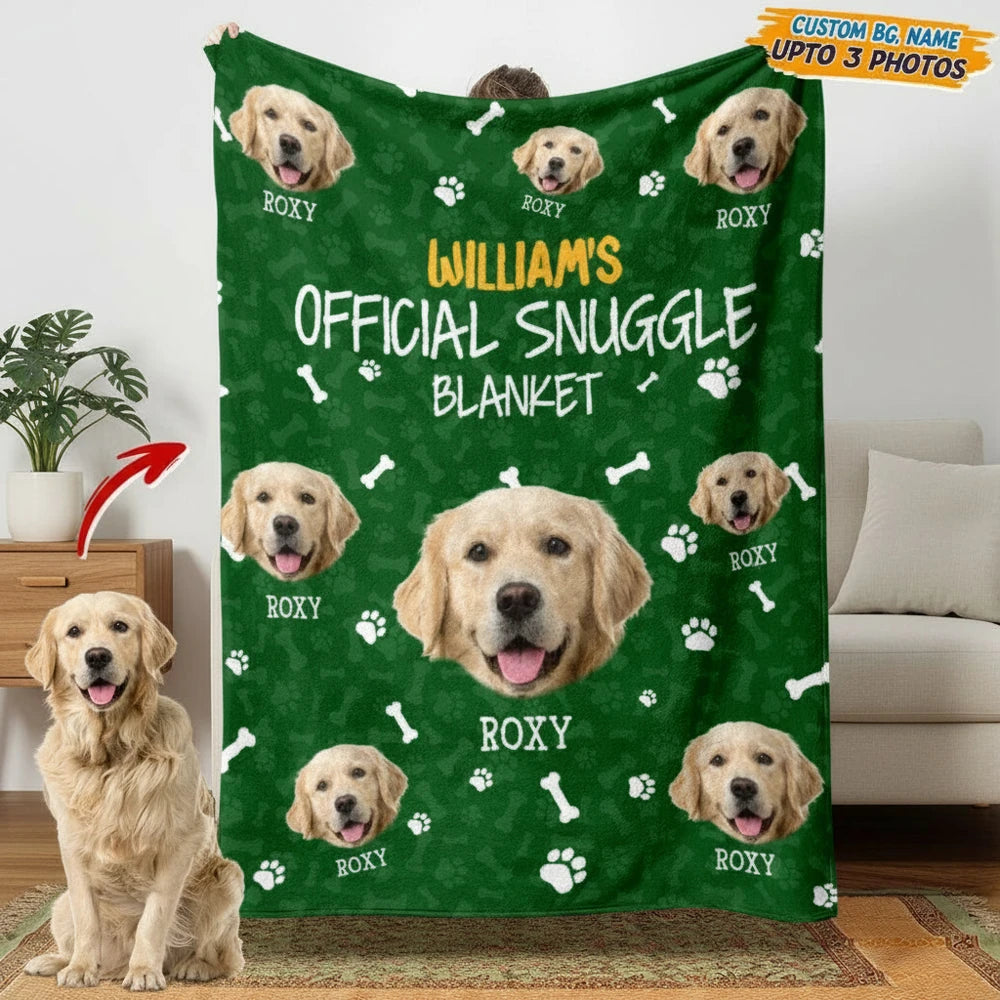 Custom Photo Upload Blanket with Paw Prints & Bones product photo