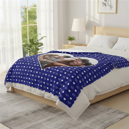 Custom Photo Upload Blanket with Heart Frame and Names Pattern product photo