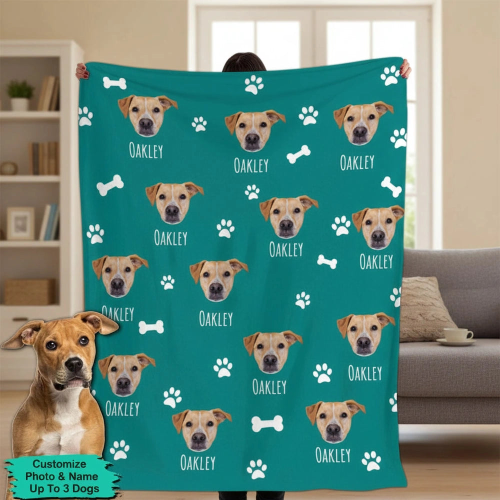 Custom Photo Upload Blanket with Paw Prints & Bones product photo