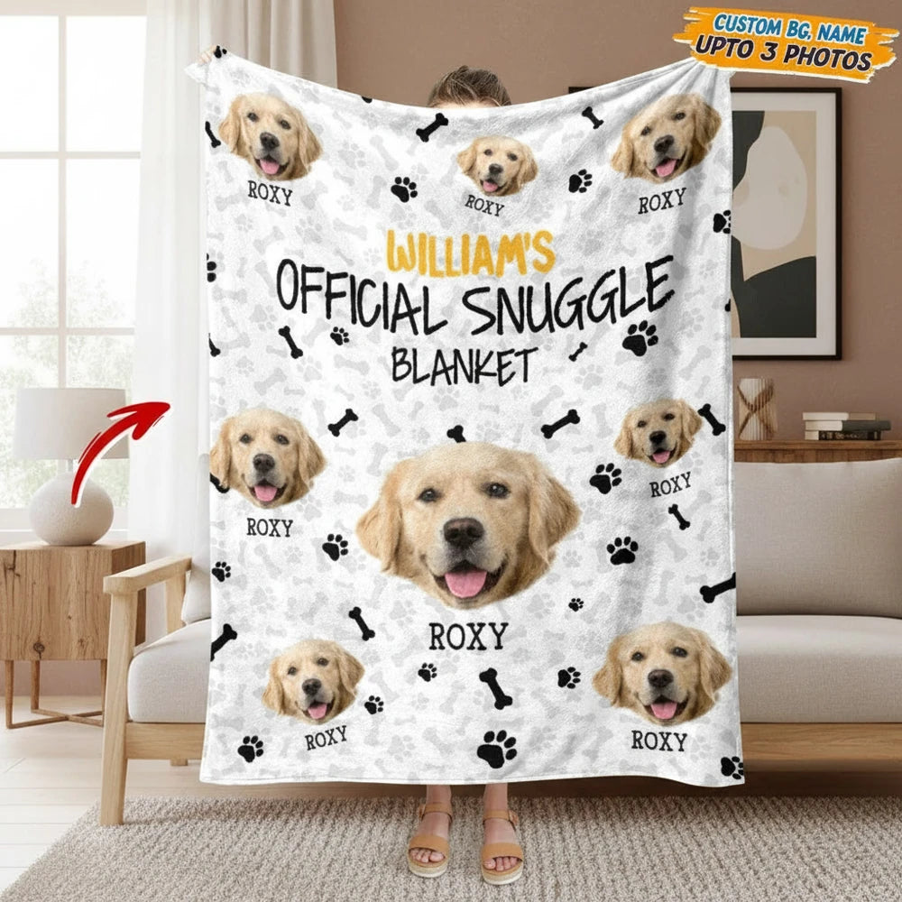 Custom Photo Upload Blanket with Paw Prints & Bones product photo