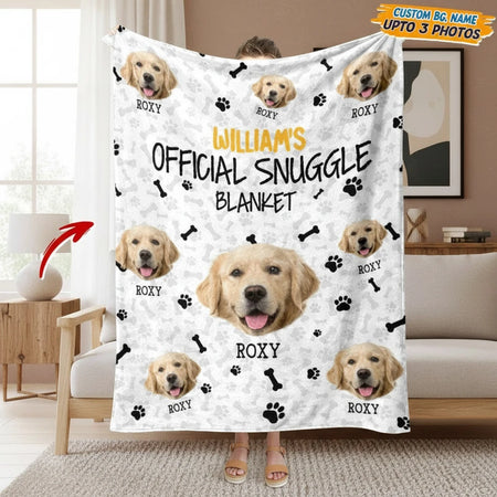 Custom Photo Upload Blanket with Paw Prints & Bones product photo