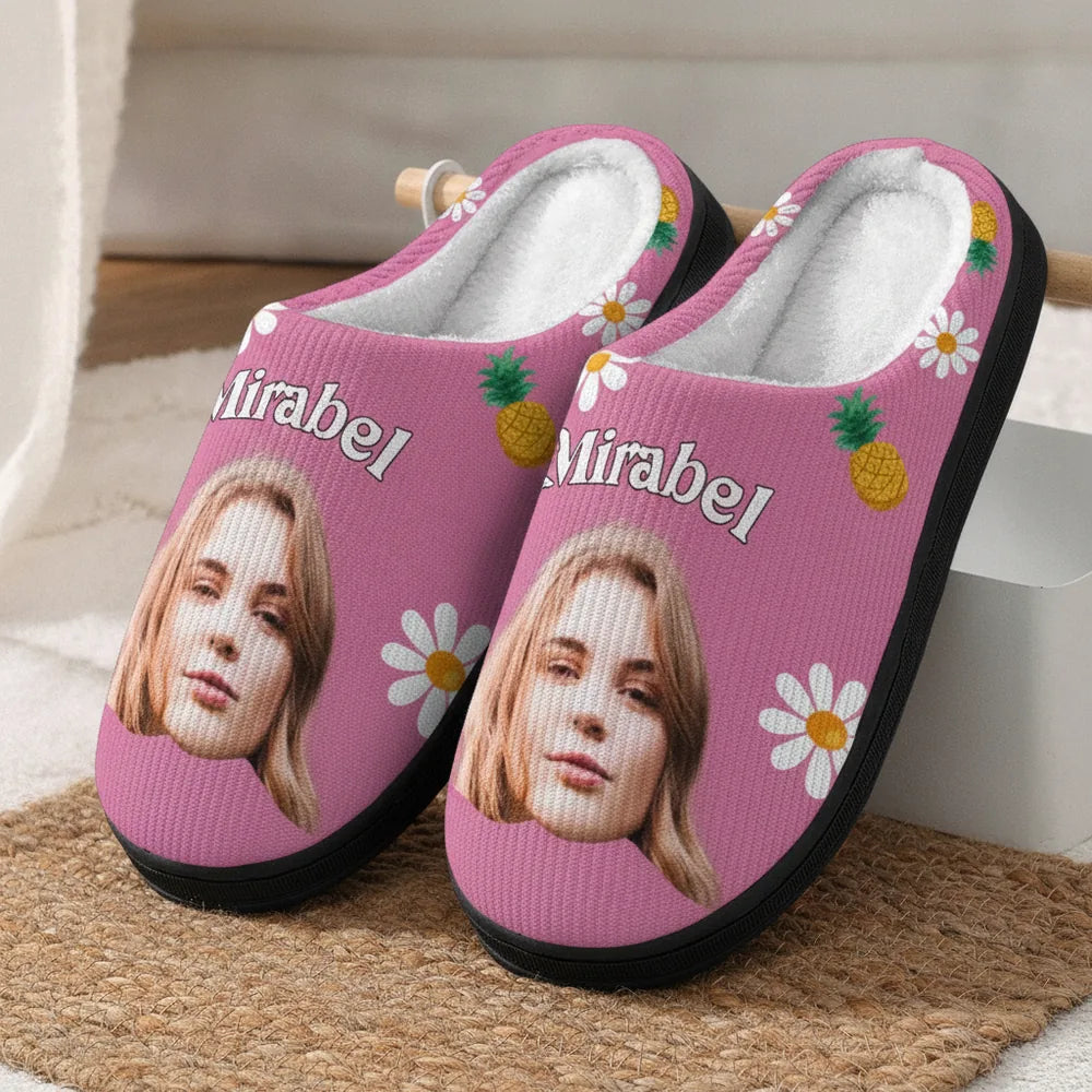Custom Photo Upload Slippers with Daisies & Popcorn product photo