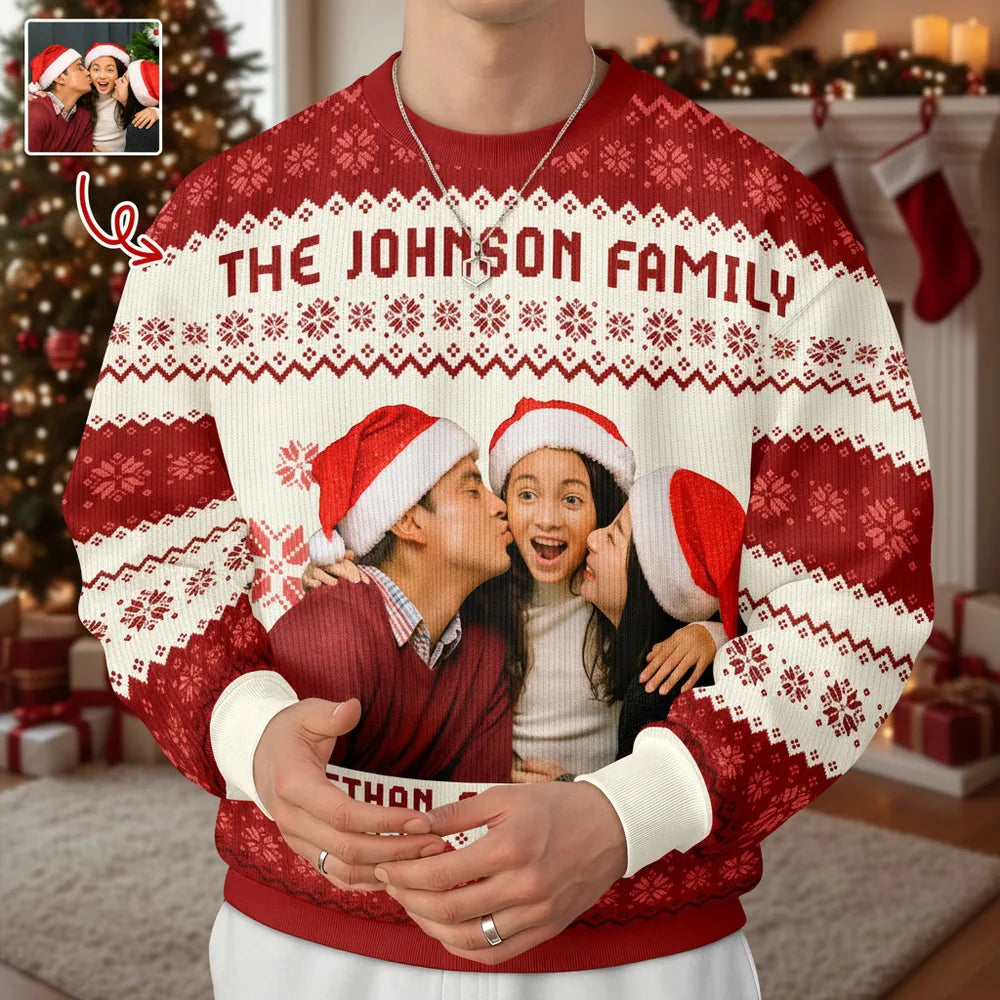 Custom Photo Family Ugly Sweater Christmas Funny Gift For Family Dad Mom Grandpa Grandma product