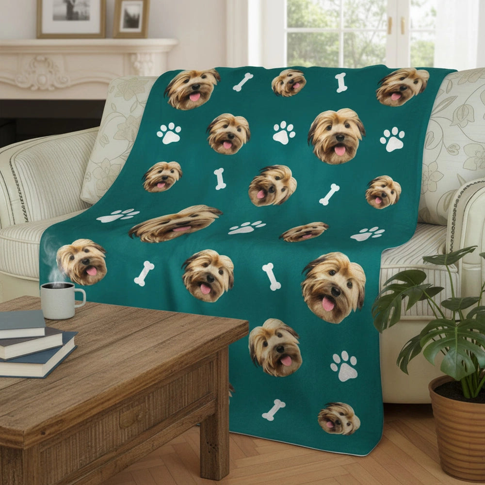 Custom Photo Upload Blanket with Dog Faces Pineapples & Avocados product photo