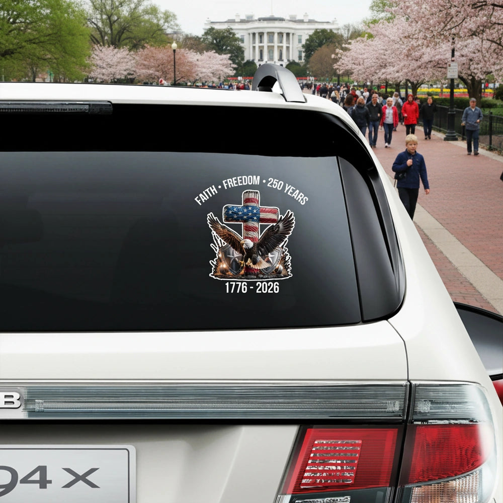 Custom Photo Upload Sticker with American Flag Eagle Cross 1776-2026 product photo