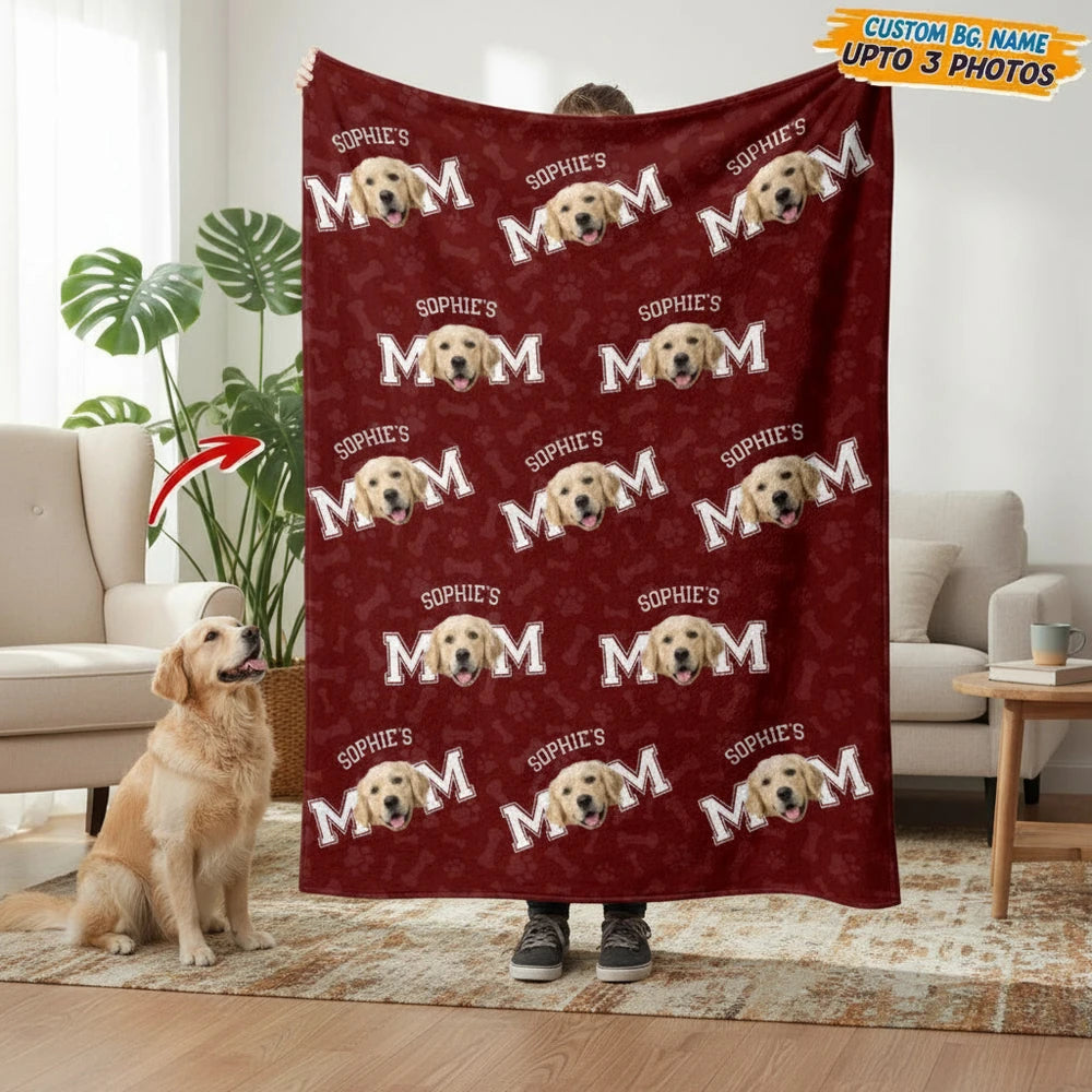 Custom Photo Upload Dog Mom Blanket with Repeating Pattern product photo