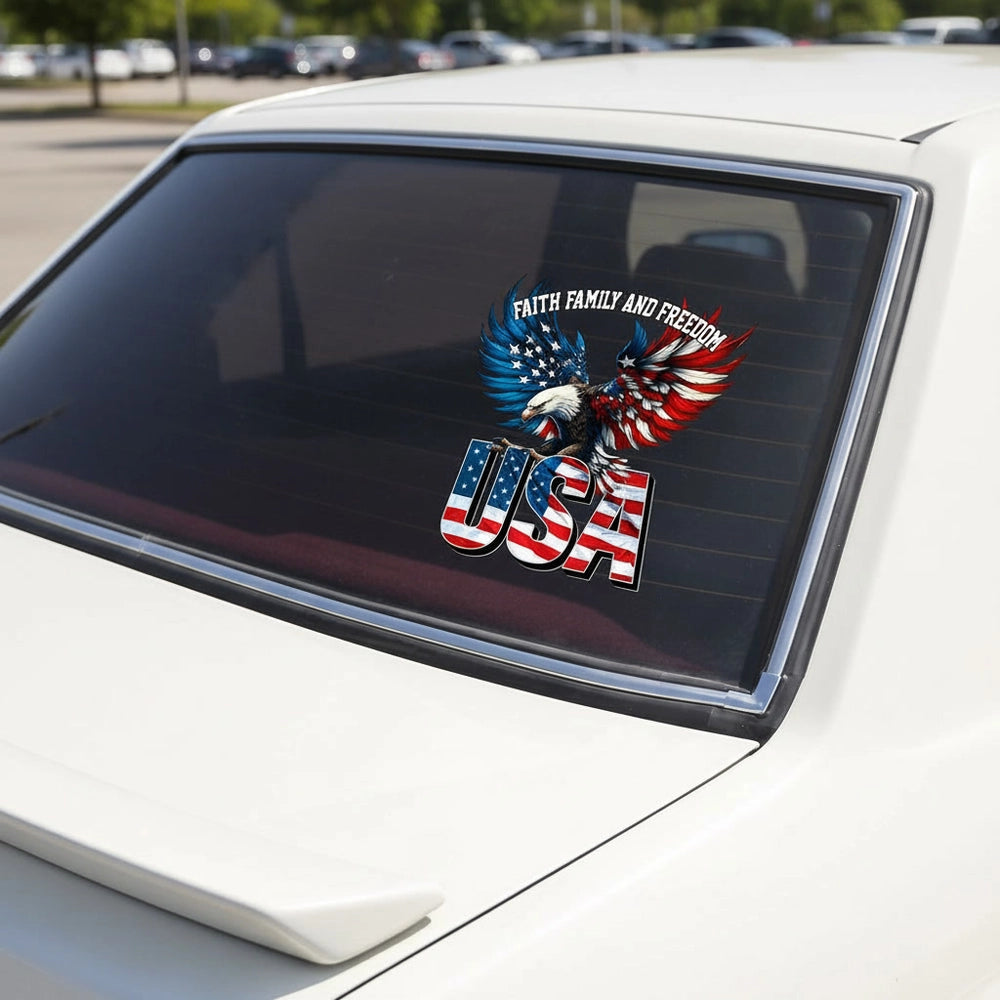 Custom Photo Sticker with American Flag Eagle Faith Family and Freedom product photo