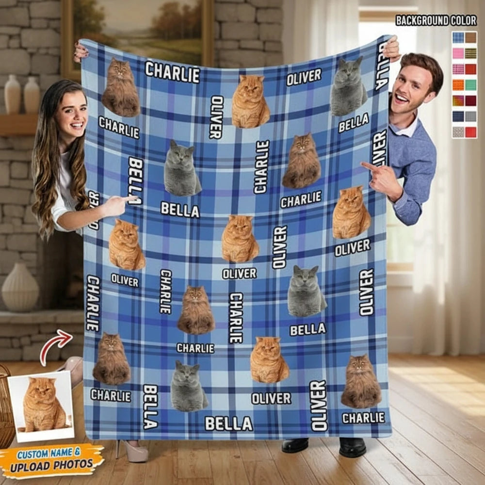 Custom Photo Upload Blanket with Colorful Plaid Pattern product photo