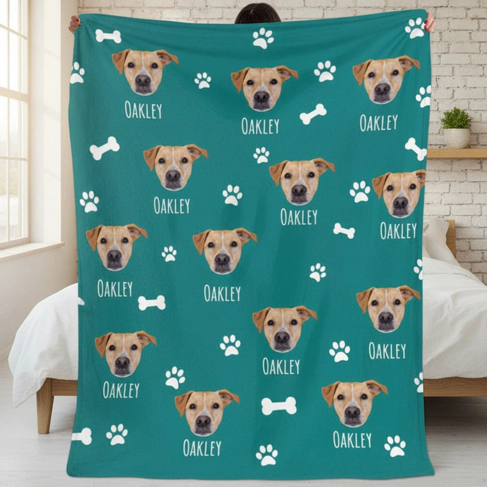 Custom Photo Upload Blanket with Paw Prints & Dog Bones product photo
