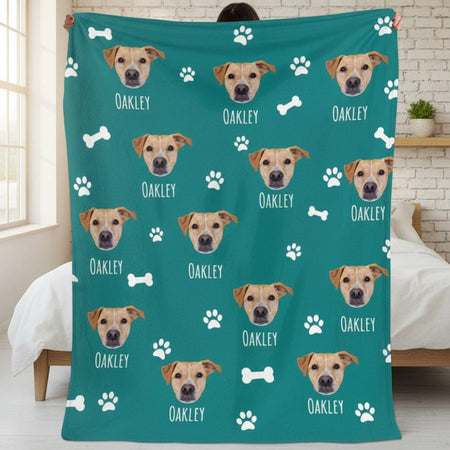 Custom Photo Upload Blanket with Paw Prints & Dog Bones product photo