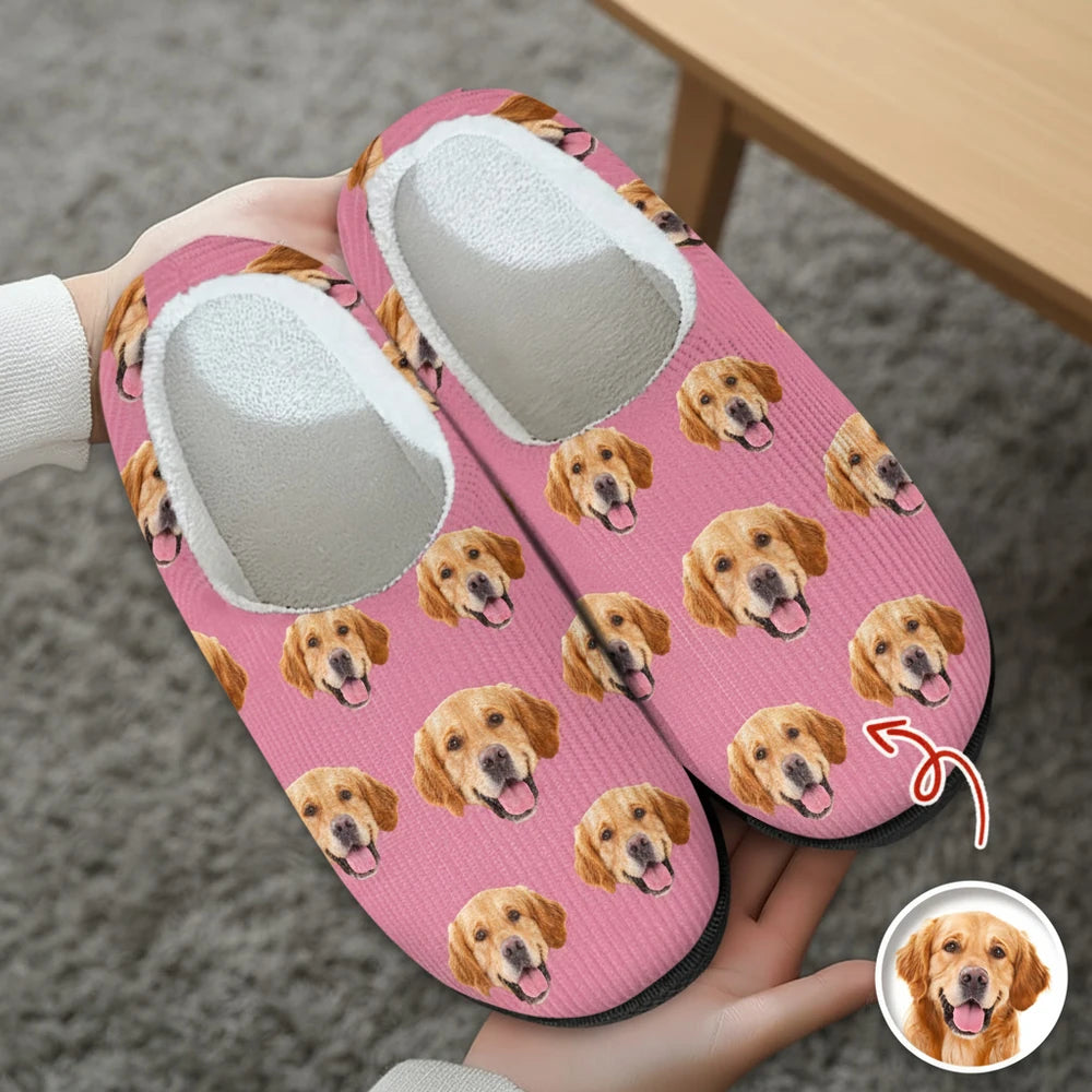 Custom Photo Upload Slippers with Dog Face Pattern product photo