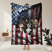 Custom Photo Upload Blanket with American Flag & Hexagon Pattern product photo
