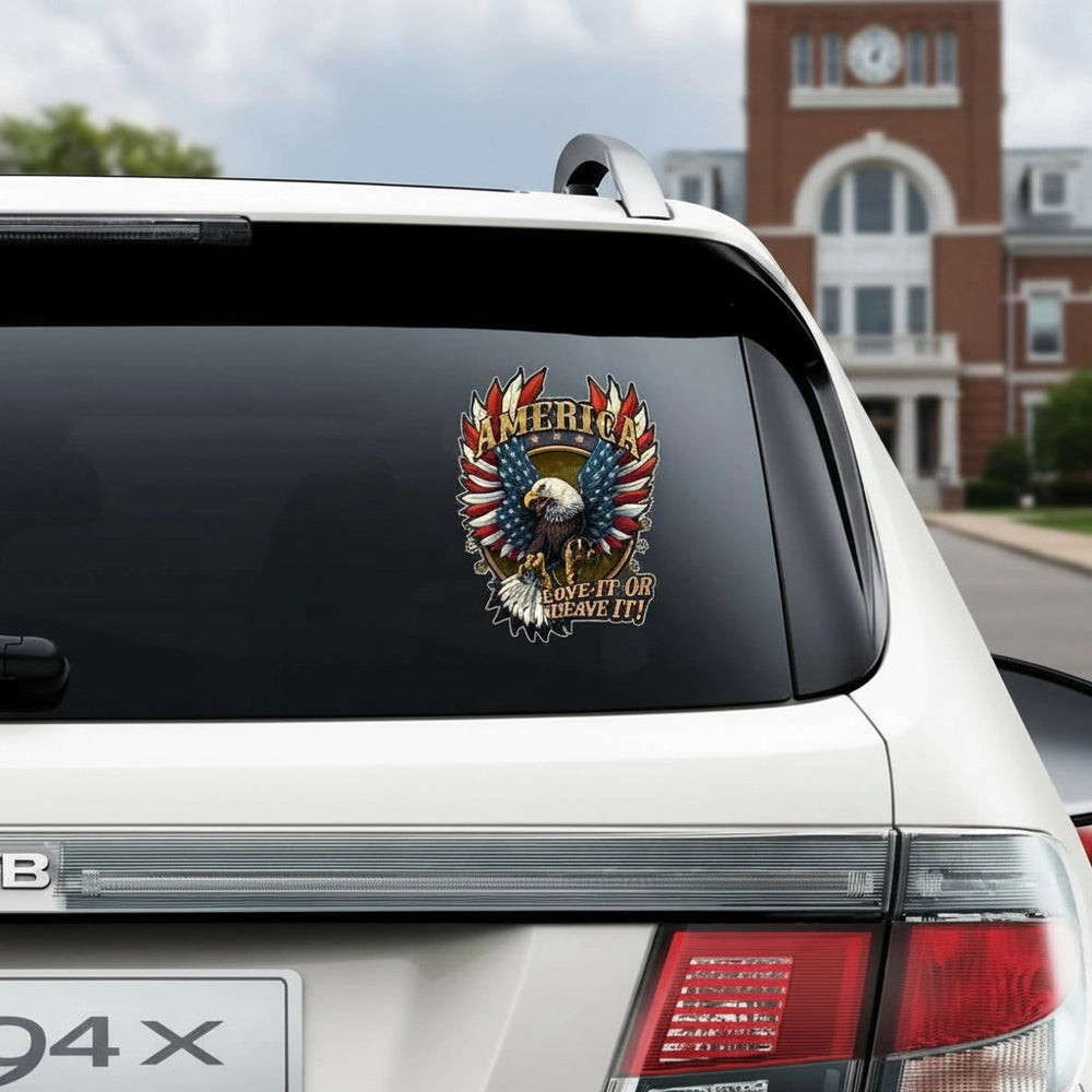 Custom Photo Upload Sticker with Bald Eagle & American Flag Design product photo