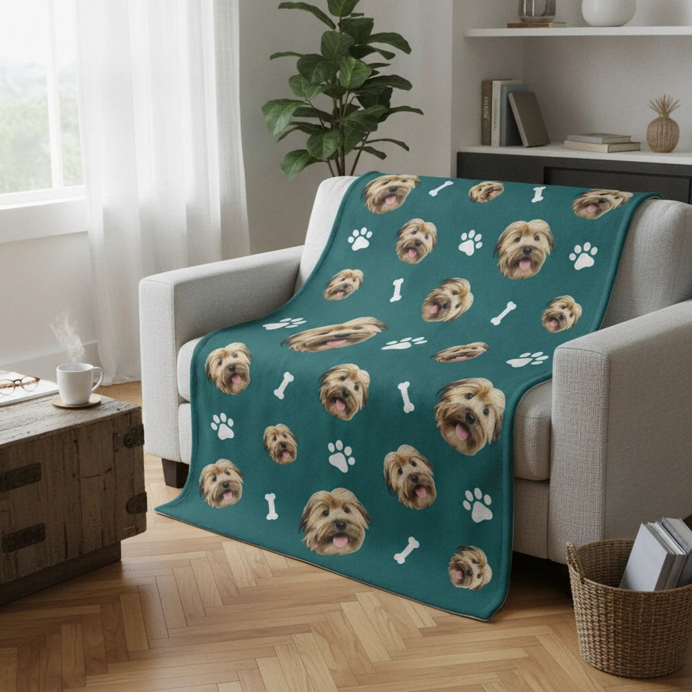 Custom Photo Upload Blanket with Dog Faces Pineapples & Avocados product photo
