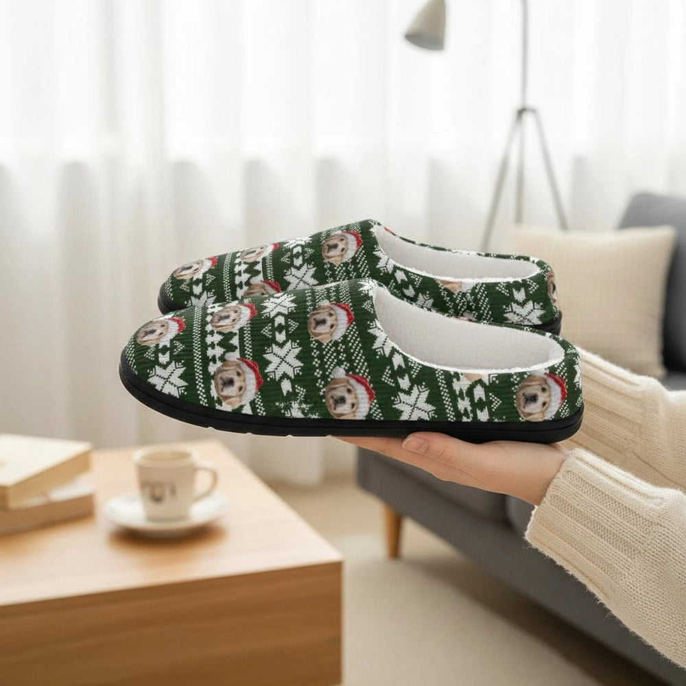 Custom Photo Upload Slippers with Christmas Sweater Pattern product photo