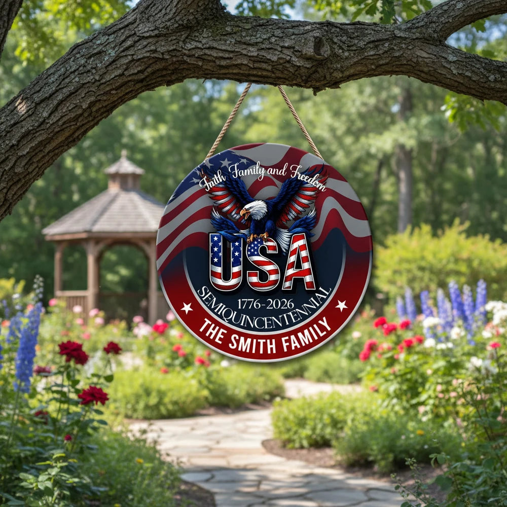 Custom Personalized Door Sign with Eagle & Faith Family Freedom product photo