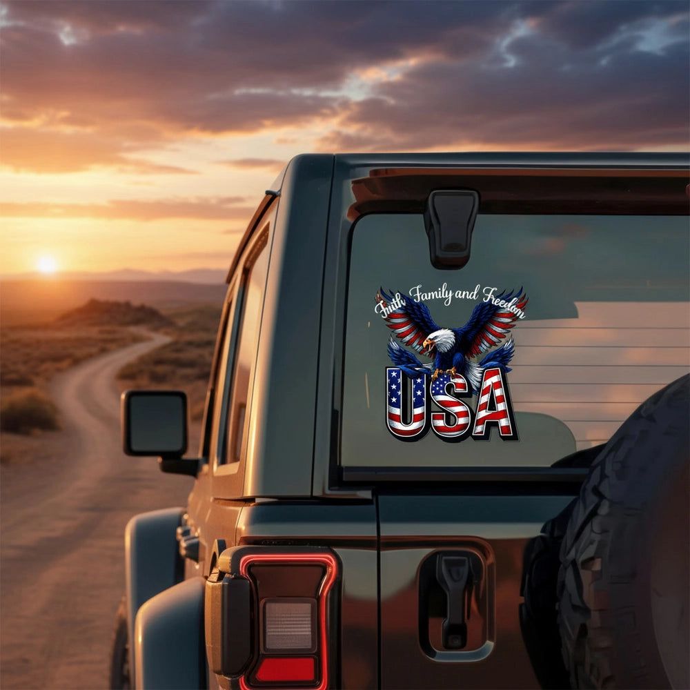 Custom Photo Sticker with Eagle Faith Family and Freedom USA product photo