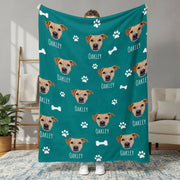 Custom Photo Upload Blanket with Dog Faces and Paw Prints product photo