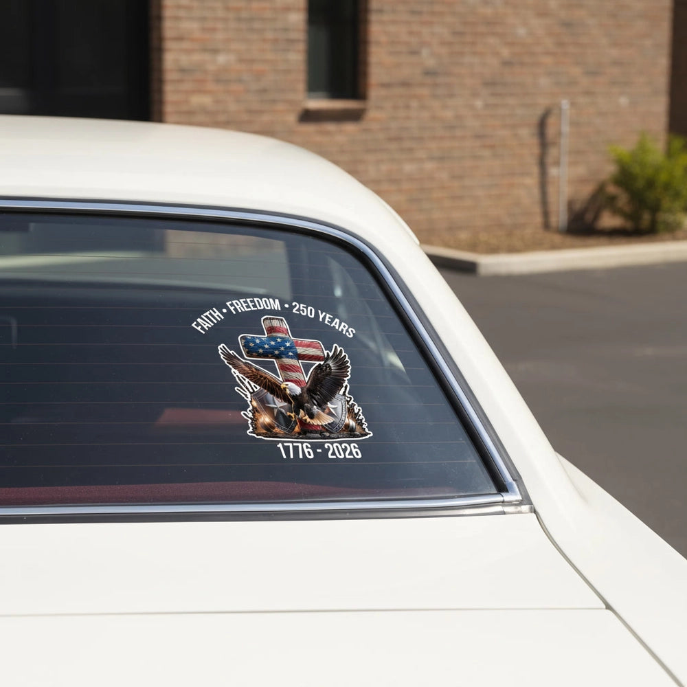 Custom Photo Upload Sticker with American Flag Eagle Cross 1776-2026 product photo
