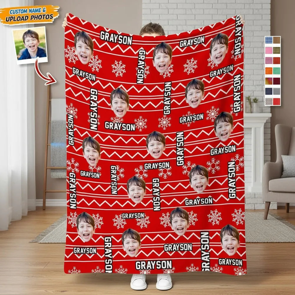 Custom Photo Upload Blanket with Colorful Plaid Pattern product photo