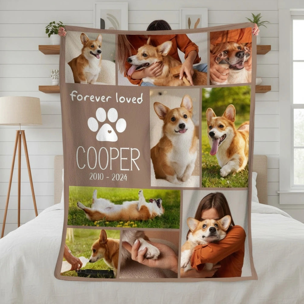 Custom Photo Upload Blanket with Forever Loved Paw Print Collage product photo