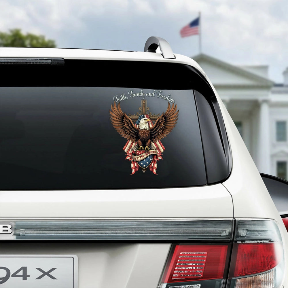 Custom Personalized Sticker with Eagle Cross & Faith Family and Freedom product photo