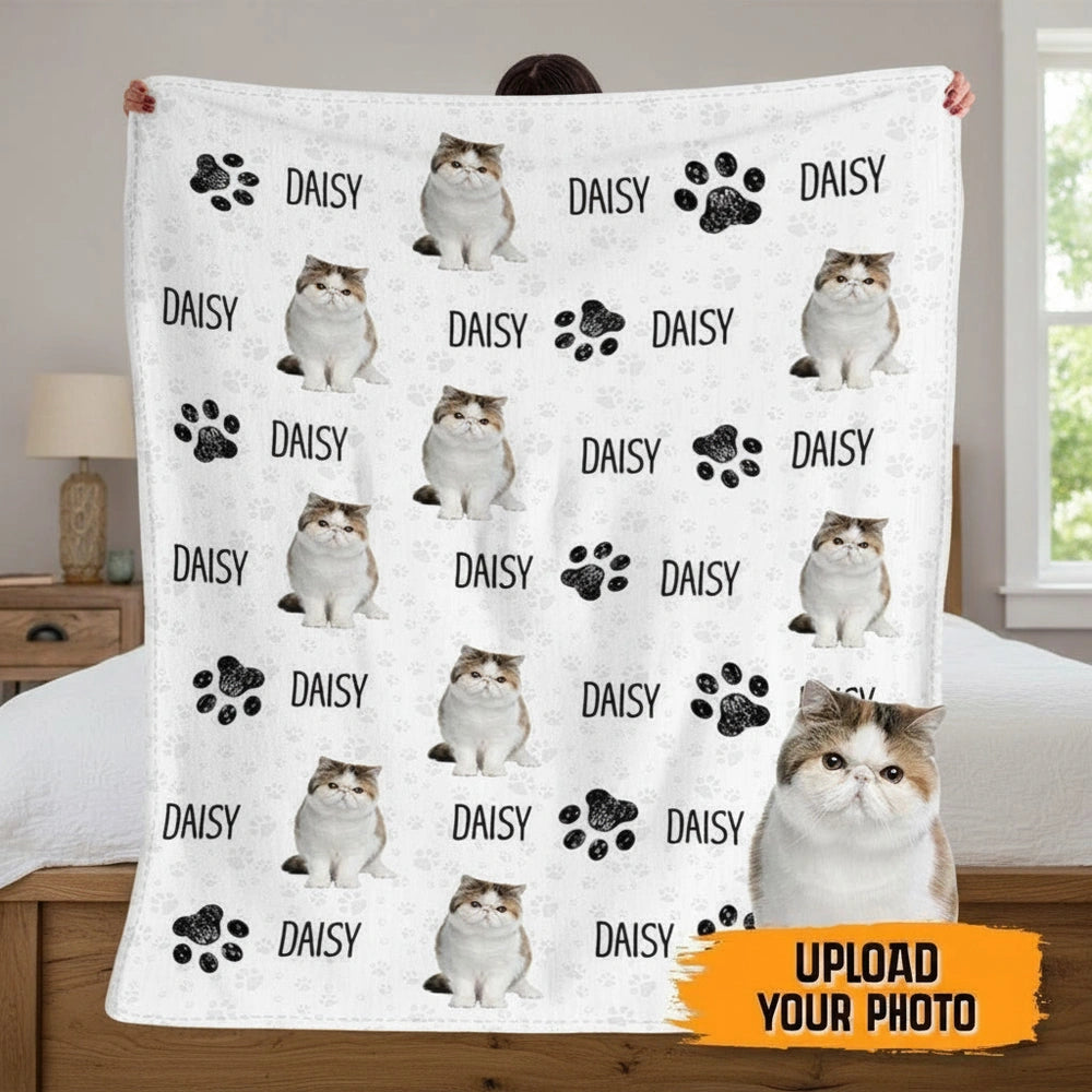 Custom Photo Upload Blanket with Paw Prints product photo