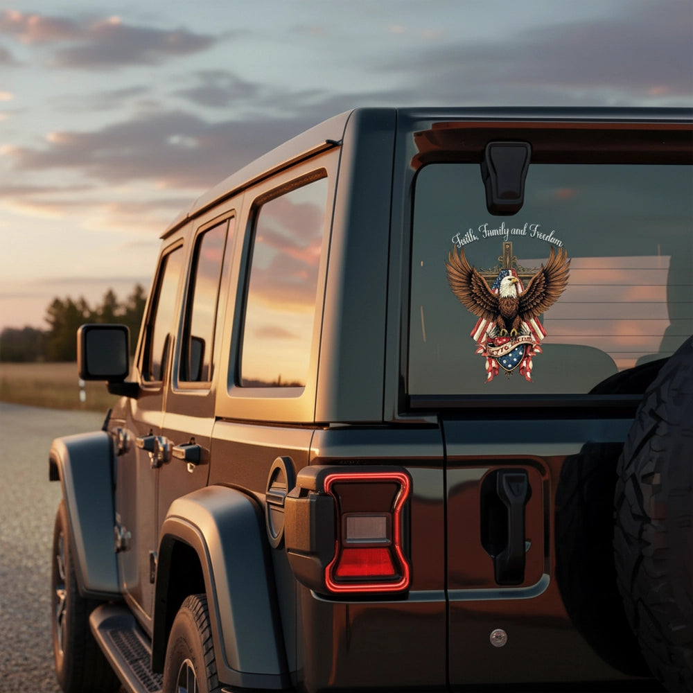 Custom Personalized Sticker with Eagle Cross & Faith Family and Freedom product photo