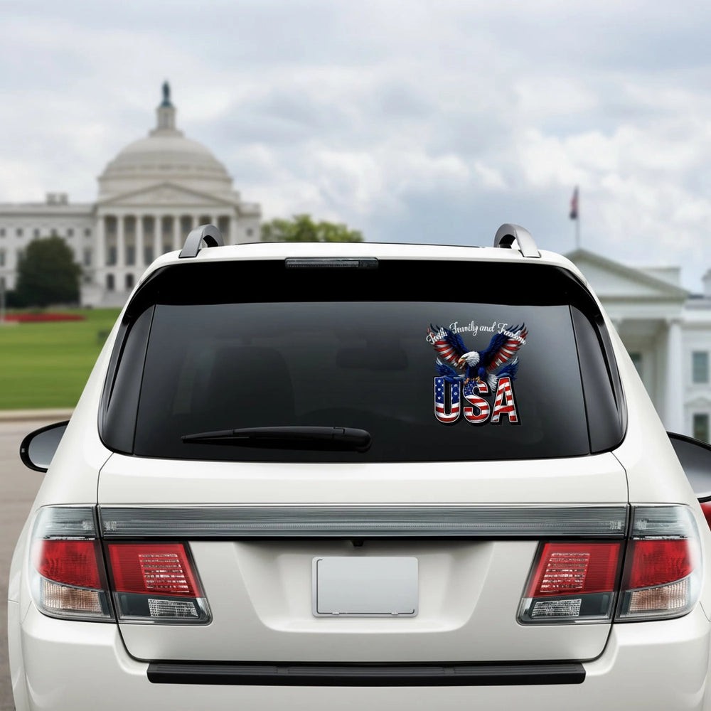 Custom Photo Sticker with Eagle Faith Family and Freedom USA product photo