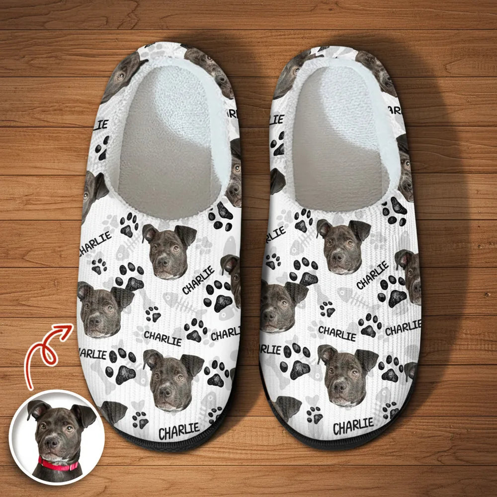 Custom Photo Upload Slippers with Dog Faces and Paw Prints product photo