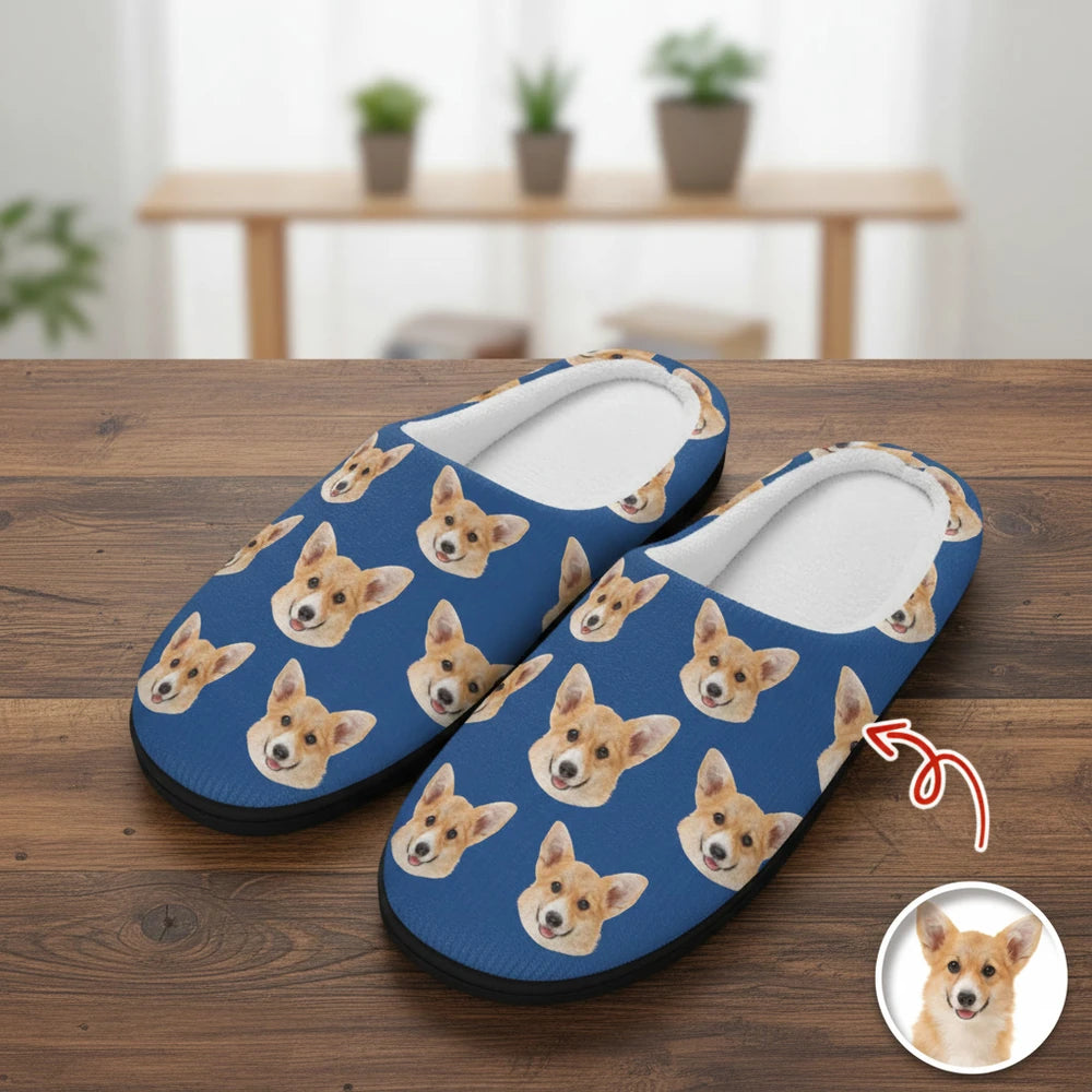 Custom Photo Upload Slippers with Dog Face Pattern product photo