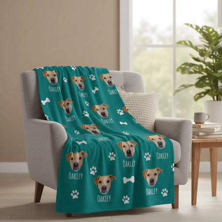 Custom Photo Upload Blanket with Dog Faces and Paw Prints product photo