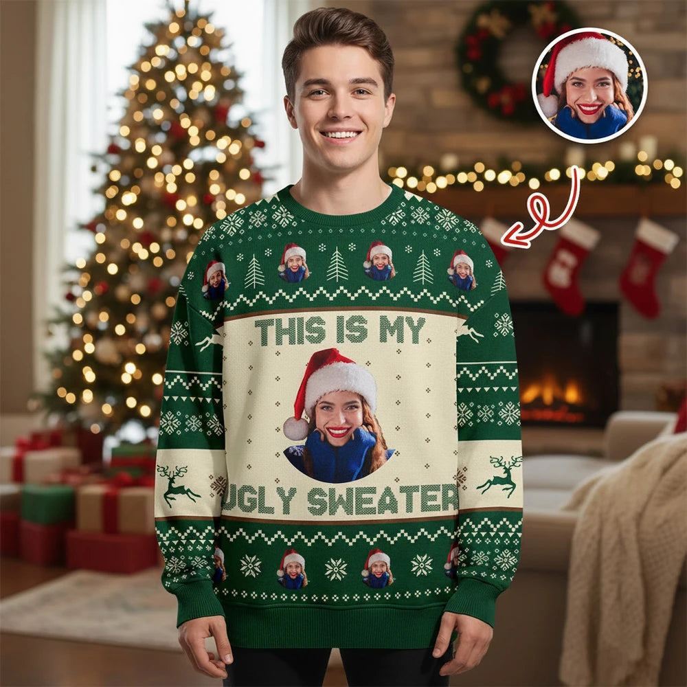 Custom Photo Upload Sweater with This Is My Ugly Sweater Text product photo