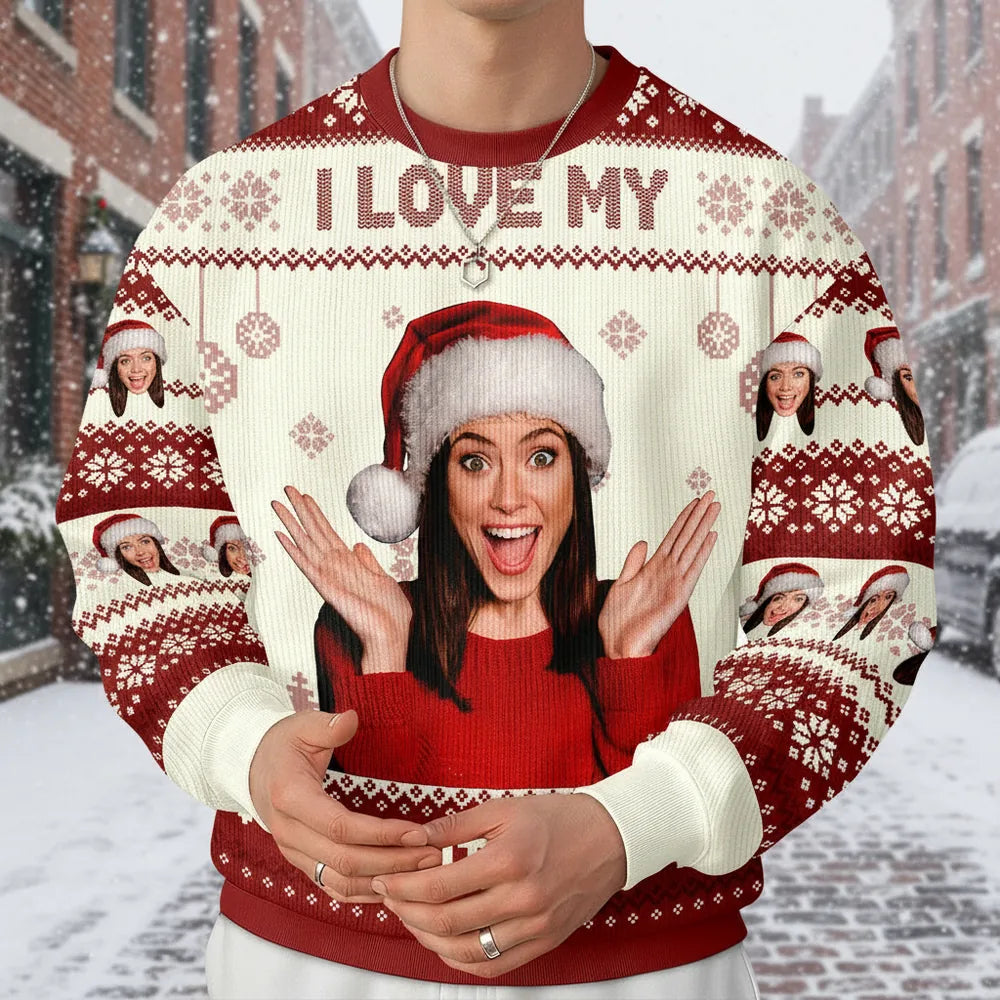 Custom Photo Upload I Love My Wife Sweater with Snowflakes product photo