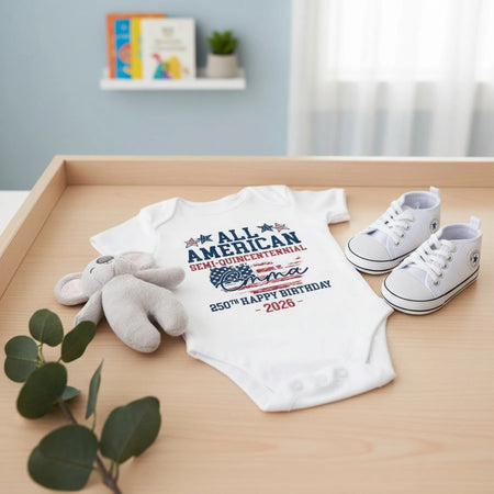 Custom Personalized All American Baby Onesie with American Flag product photo