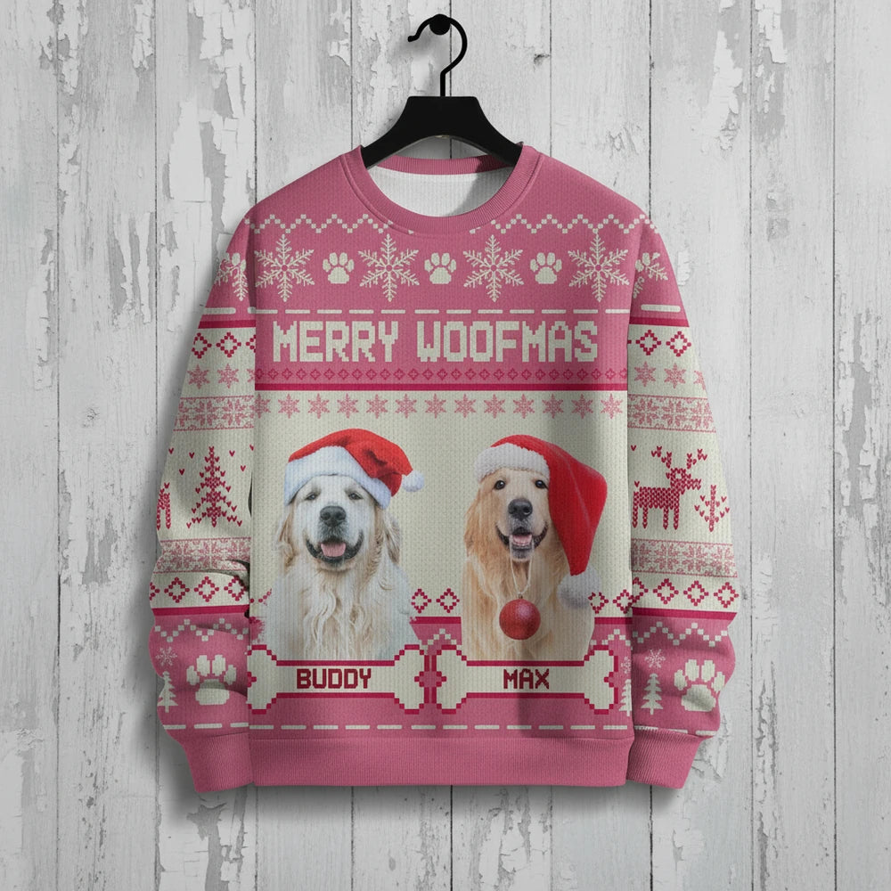 Custom Photo Upload Merry Woofmas Ugly Christmas Sweater with Snowflakes product photo