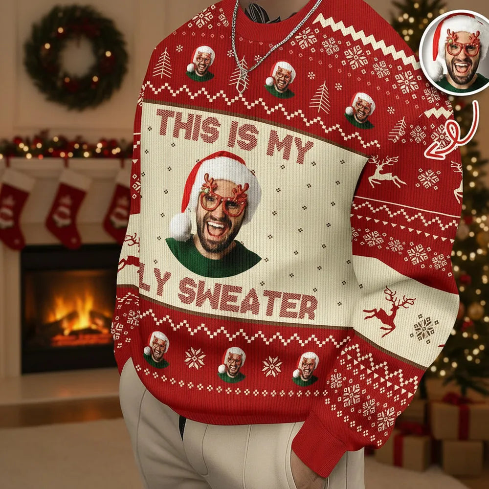 Custom Photo Upload Sweater with This Is My Ugly Sweater Text product photo