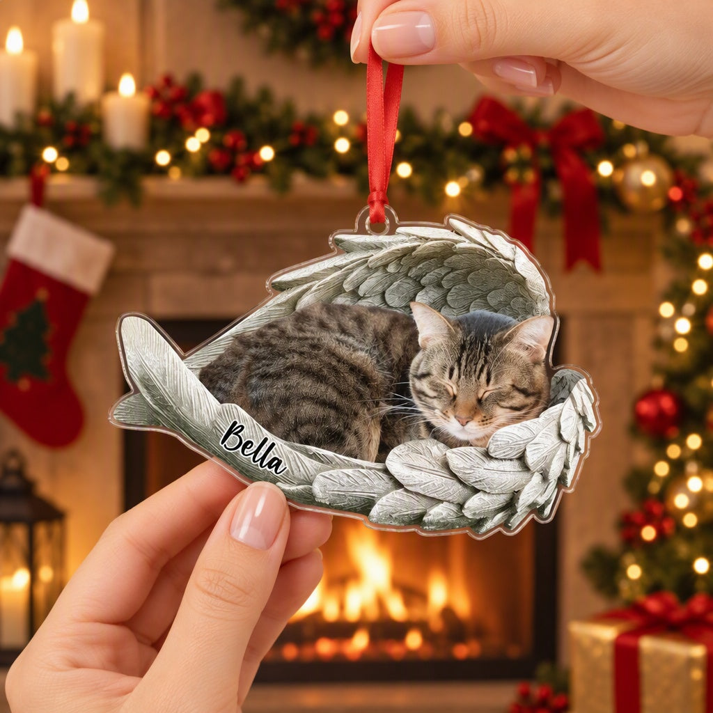 Custom Photo Upload Acrylic Ornament with Angel Wings 30L69