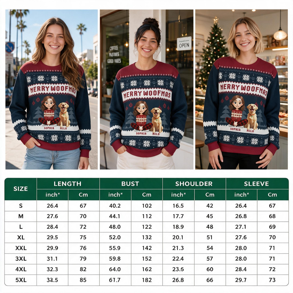 Custom Photo Upload Merry Woofmas Sweater with Snowflakes & Dog WK73A