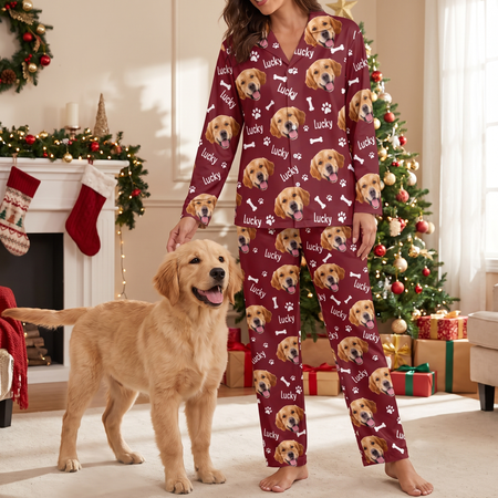 Custom Photo Upload Dog Pajamas with Paw Prints & Bones C9QJ7