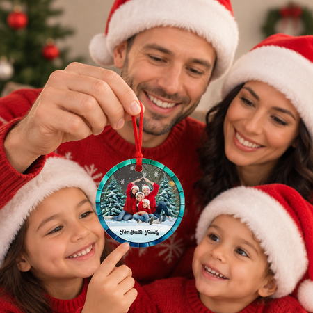 Custom Photo Upload Acrylic Ornament with Santa Hats & Snowflakes ZSDQ3