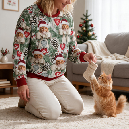 Custom Photo Upload Christmas Sweater with Beagle & Pine Cones RV4WE