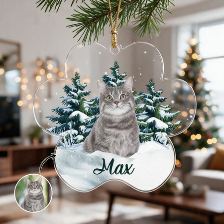 Custom Photo Upload Acrylic Ornament with Winter Trees & Snow 479K8