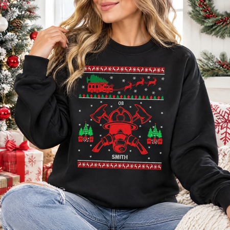 Firefighter Ugly Christmas Sweatshirt, Custom Sweatshirt YBYAB