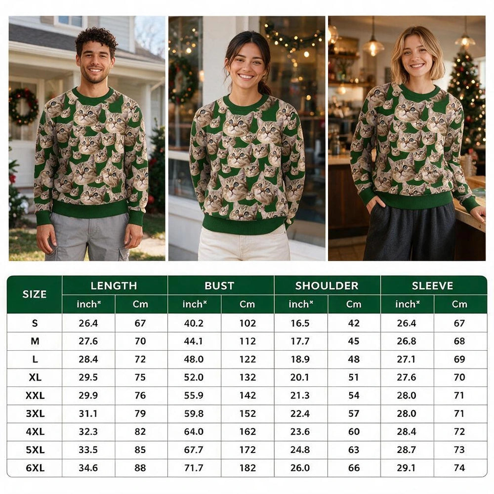 Custom Photo Upload Sweater with Cat Faces X0HEY