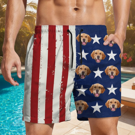 Custom Dog Photo US Stars Beach Short DNTRQ