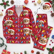 Custom Photo Upload Pajamas with Christmas Cats & Colorful Lights P2C5V