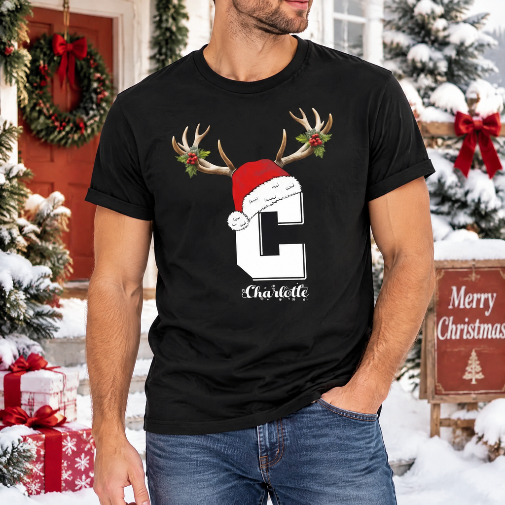 Custom Name Monogrammed Christmas T-shirt Personalized Gift F68G2