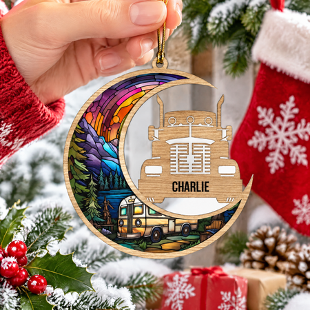 Custom Personalized Wood Ornament with Truck & Sunset Landscape D8TTZ