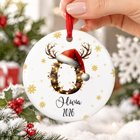 Custom Personalized Ceramic Ornament with Lighted Monogram Initial UY4D2